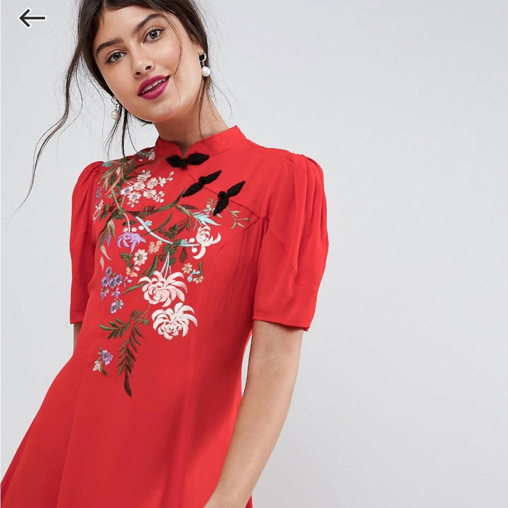 Asos chinoiserie embroidered mini dress